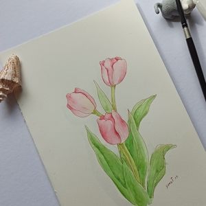 original Watercolor painting tulips
